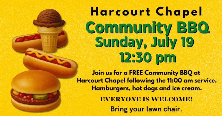 Community BBQ Sunday July 19 at 12:30 pm. Bring a lawn chair